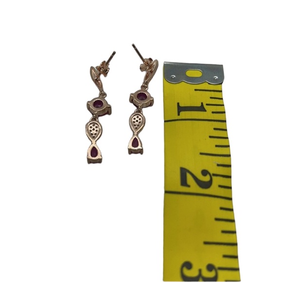 GENUINE RUBY 925 SILVER GOLD FILLED PIERCED EARRINGS - Picture 3 of 3